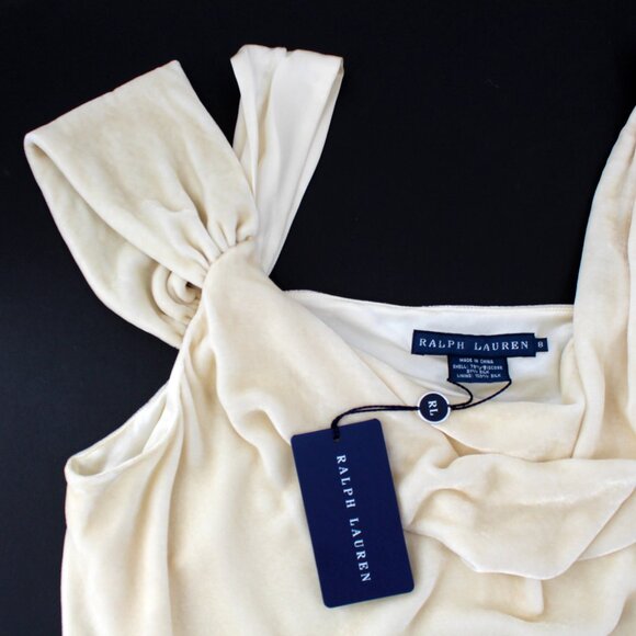 RALPH LAUREN Ivory Silk Velvet Bias Cowl Off Shoulder Draped Scarf Top NWT SZ 8 - Picture 2 of 11
